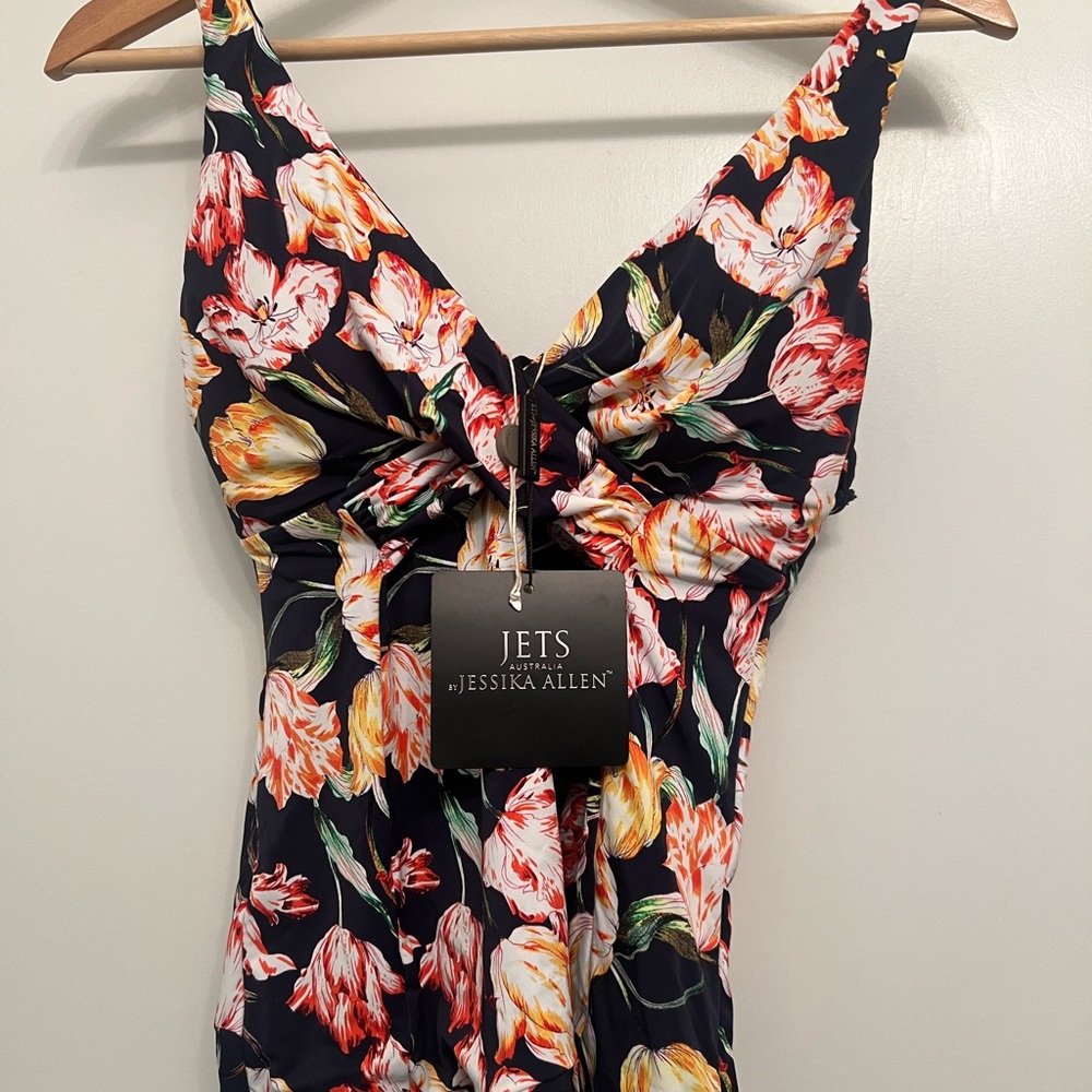 Jessika Allen Jets Tulip navy blue tankini top bikini swim size 6 10